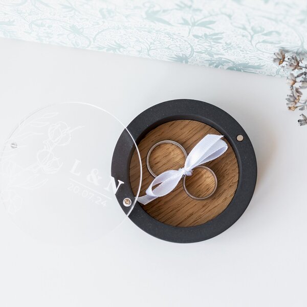 Handcrafted-black-gypsum-ring-box-featuring-oak-insert-magnetic-glass-cover-and-ribbon-holder-600x600 Engagement Ring Box gypsum with acrylic lid and magnet